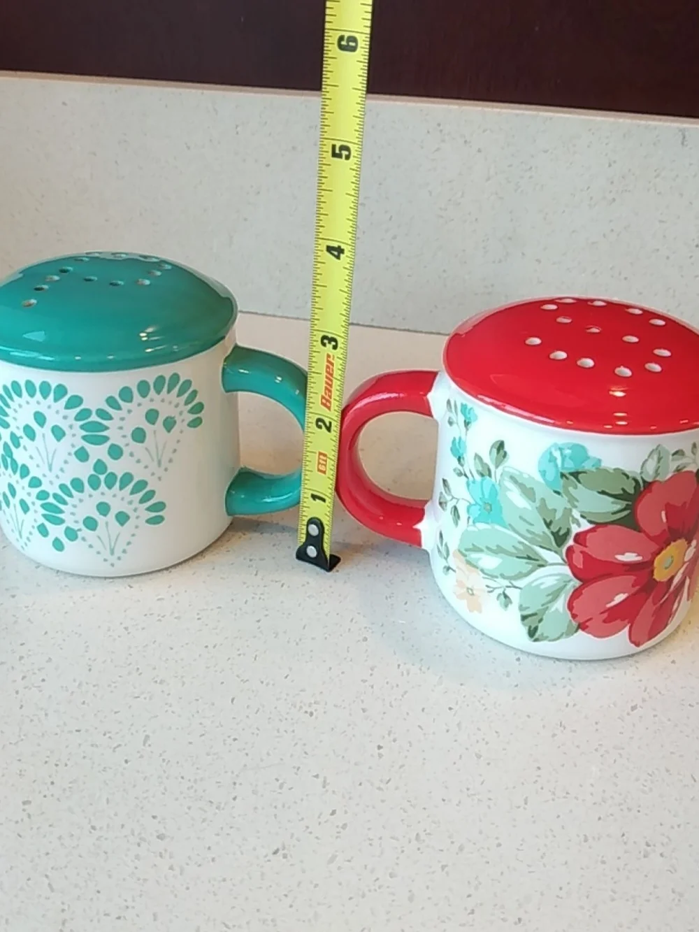 Vintage The Pioneer Woman Floral Roses & Teal Patterned Ceramic Shakers